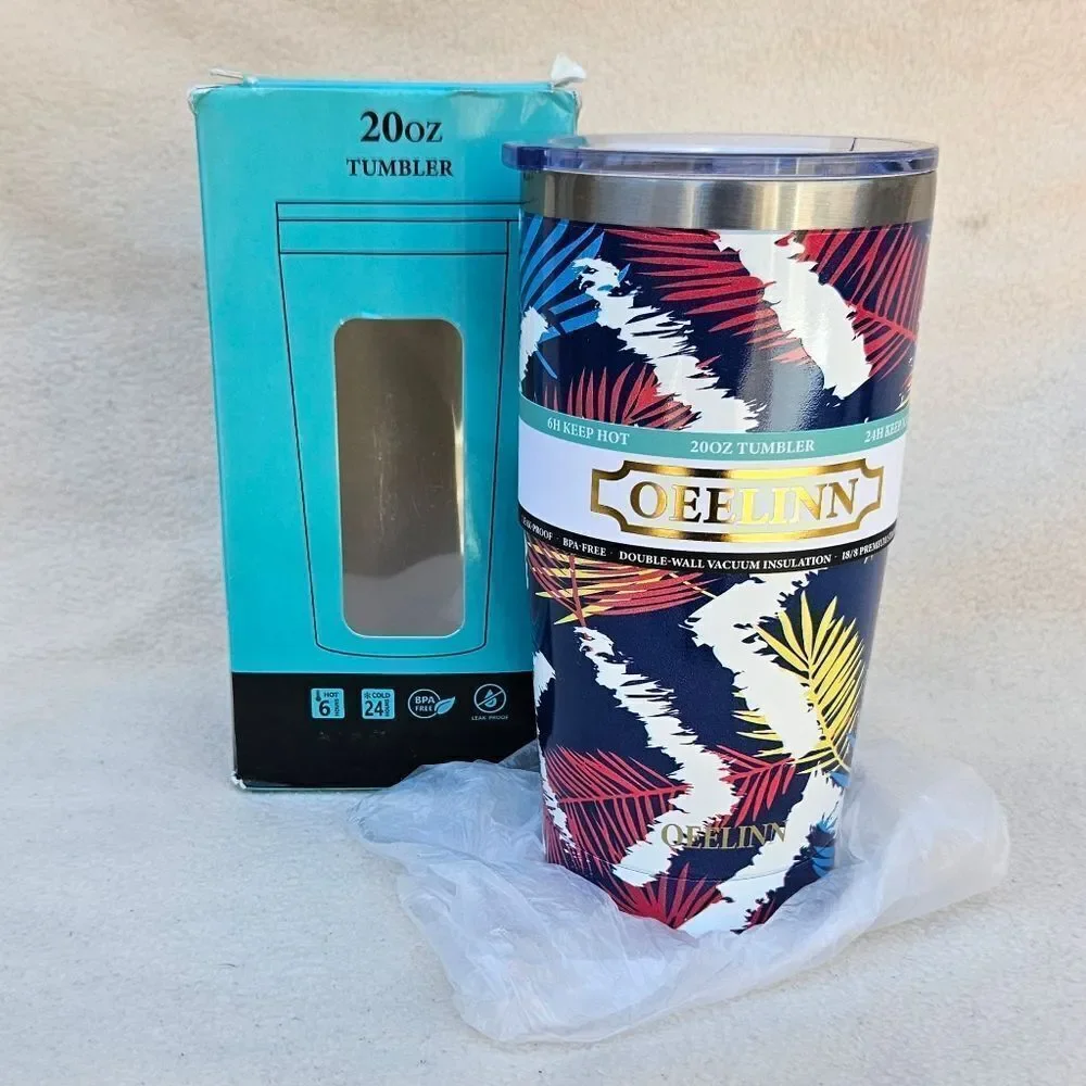 Oeelinn 20oz Tropical Print Insulated Beverage Tumbler
